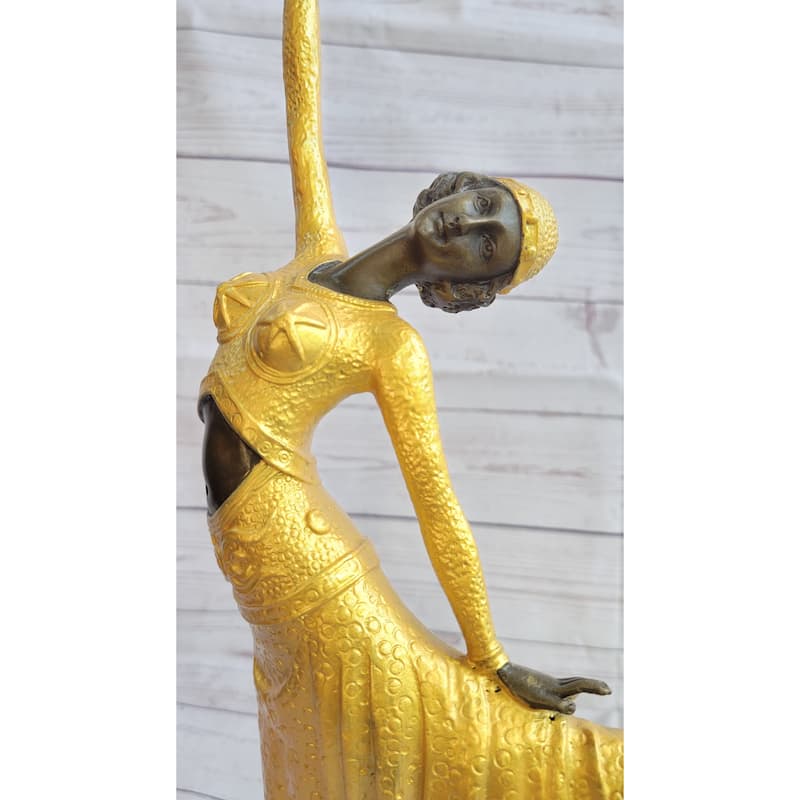 Chiparus Arabesque Dancer Gold Patina Bronze Sculpture Statue Art Deco Figure On Marble Base