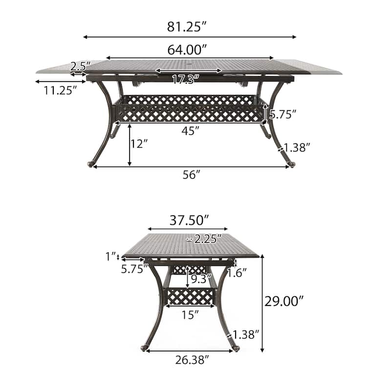 Abigail Outdoor Cast Aluminum Extendable Dining Table by Christopher Knight Home - 81.10"L x 37.50"W x 29.30"H