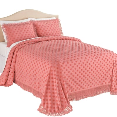 Polka Dot Design Plush Chenille Fringe Border Bedspread
