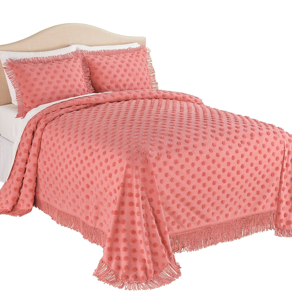 Polka Dot Design Plush Chenille Fringe Border Bedspread