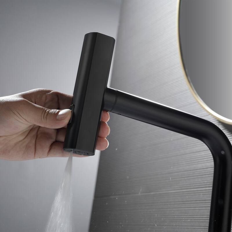 Modern 360 Degree Swivel Single Handle Bathroom Faucet with Pull Out Sprayer 3-Function Mode