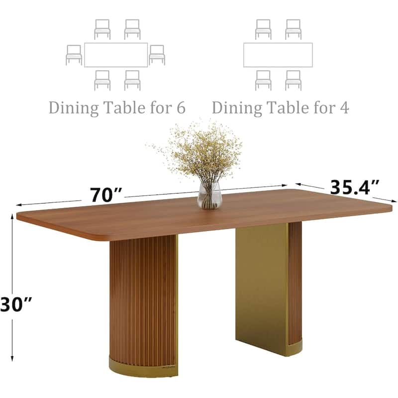 Mid Century Modern Solid Wood Dining Table with Double Pedestal Base