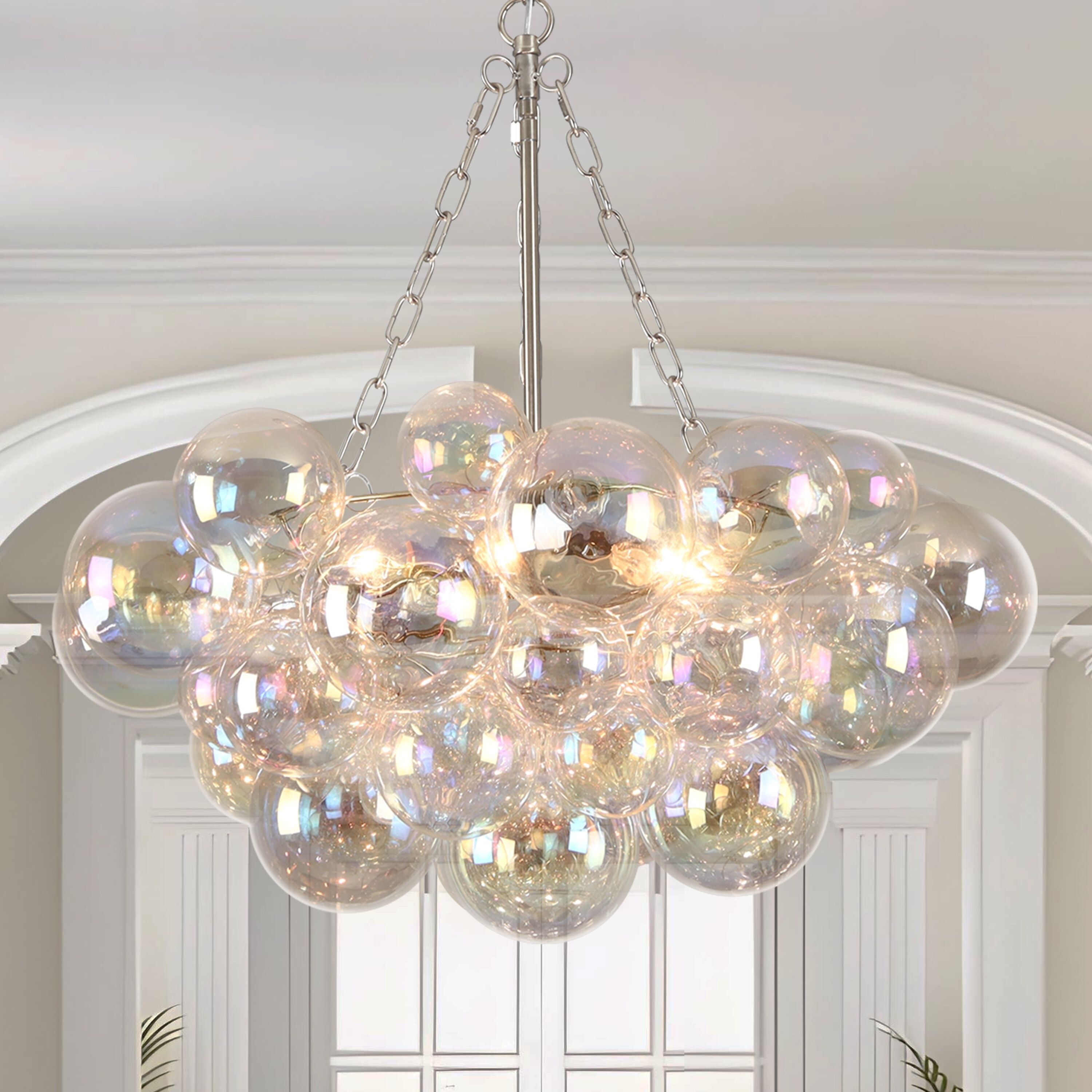 Starsky 6-Light lridescent Bubble Glass Globe chandelier, Hand