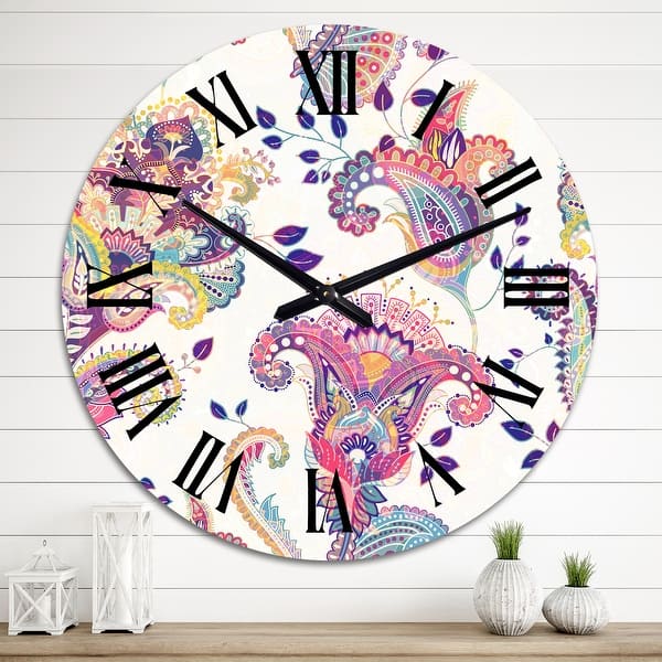 slide 1 of 8, Designart 'Jacobean Paisley Design' Scandinavian wall clock 36 In. Wide x 36 In. High