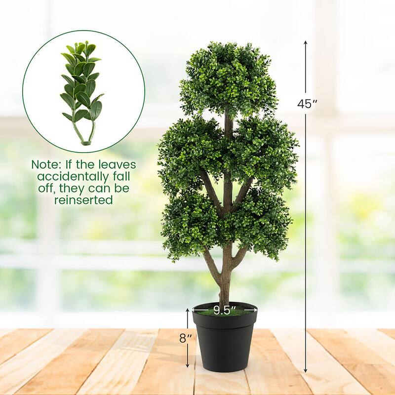 Gymax 45 Inch Artificial Boxwood Topiary Ball Tree Fake 5 Ball Topiary
