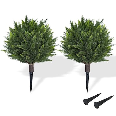 Set of 2 24" H UV Resistant Artificial Cedar Topiary Ball Trees for Home Decor - 24.4 inch