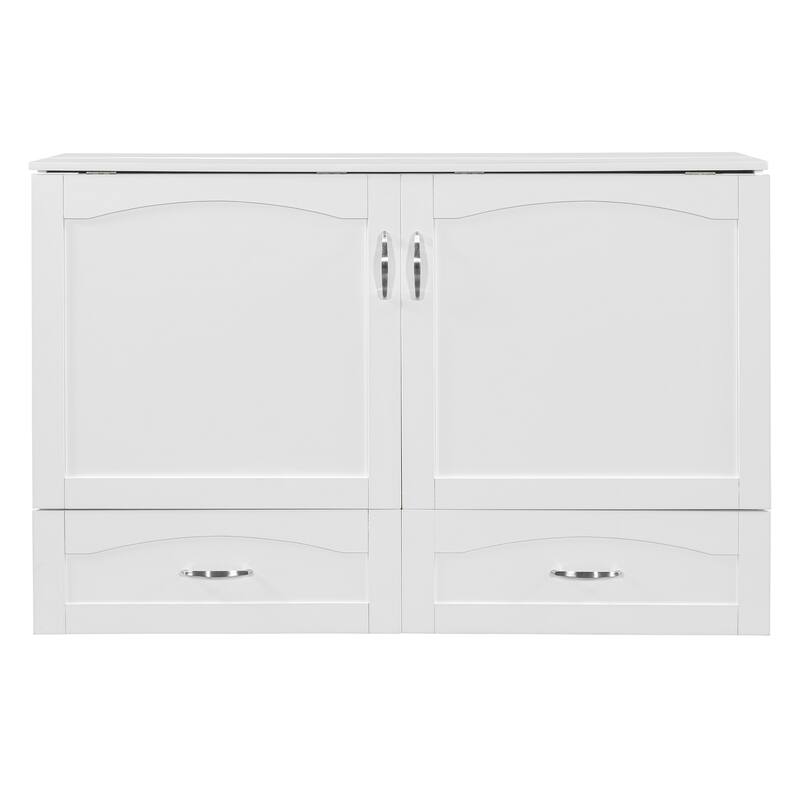 Queen Size Murphy Wall Bed with Drawers, USB Ports & Sockets, Pulley System, Space-Saving Cabinet Design