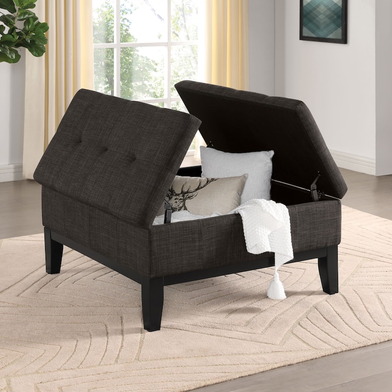 Atkinson Transitional Linen Split-top Storage Cocktail Ottoman by Furniture of America