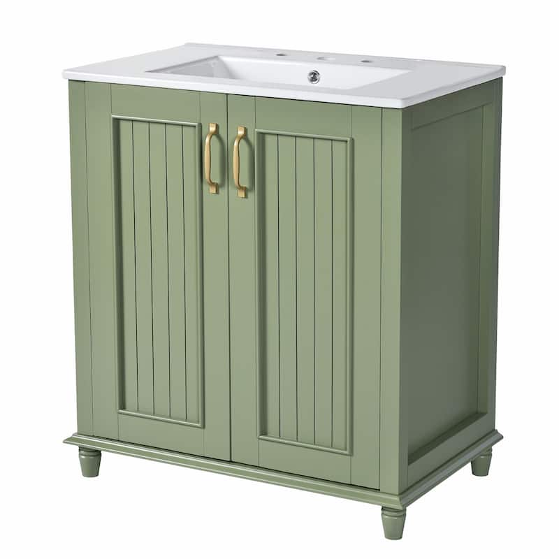 30" Freestanding Bathroom Vanity with Resin Sink - Hidden Drawer and Storage Cabinet
