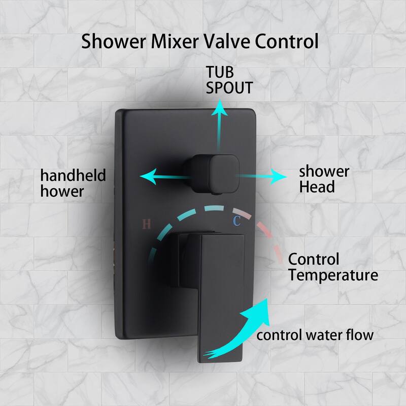 10" Matte Black Shower Faucets Sets Complete,Rain Shower Head with Handheld Shower Valve Shower System