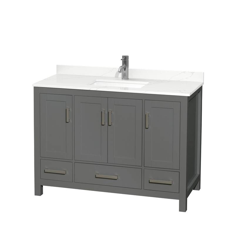 Wyndham Collection WCS141448S-QTZ-UNSMXX Sheffield 48" Free Standing - Dark Gray / Giotto Quartz Top / Brushed Chrome