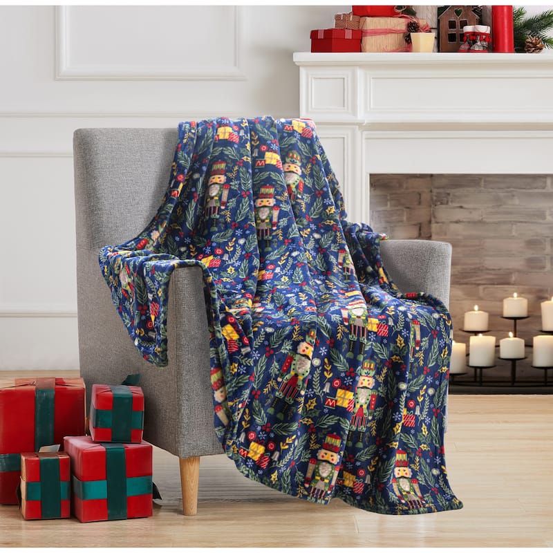 Xmas Nutcracker Gift 50"x 60" Printed Throw Navy - Navy