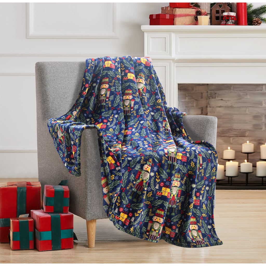 Xmas Nutcracker Gift 50"x 60" Printed Throw Navy