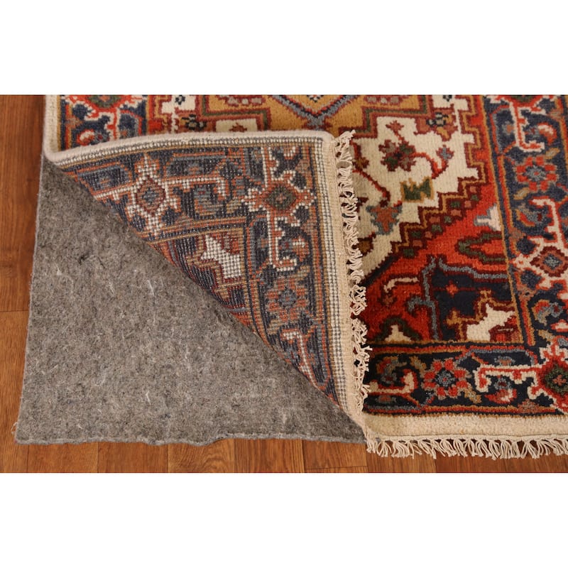 Traditional Heriz Serapi Runner Rug Hand-Knotted Beige Wool Carpet - 2'6" x 14'0"