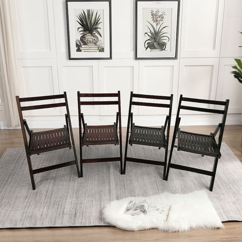 4 Pack Wood Folding Chair with Slatted Seat - Cherry