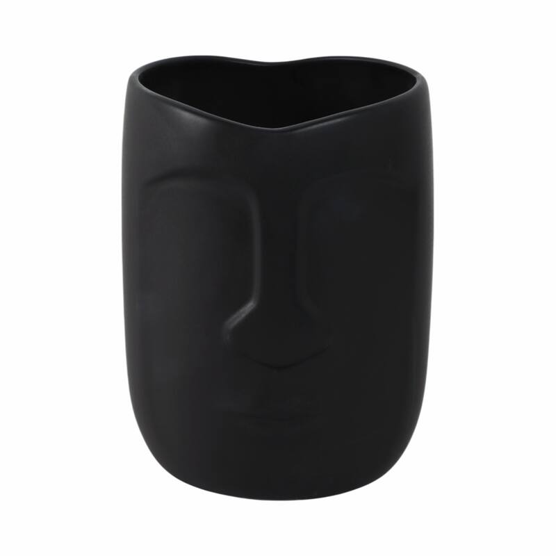 6" Ceramic Planter Vase, Face Design Vase in Black Planter Pot for Succulents and Plants, Indoor or Outdoor Ceramic