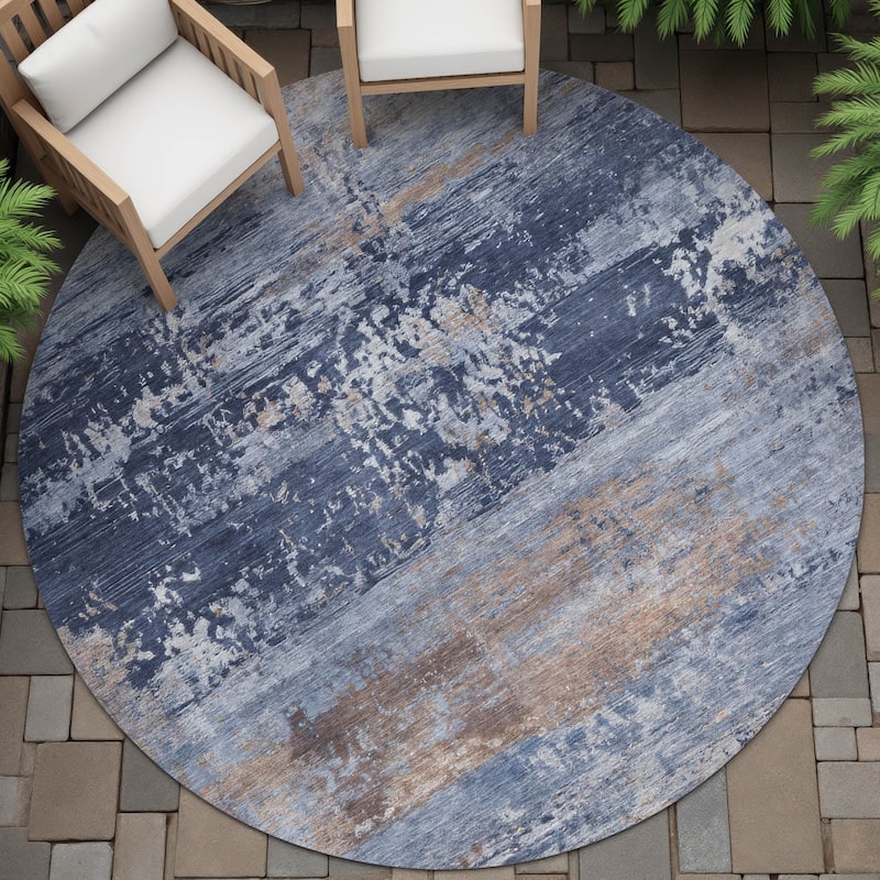 Machine Washable Indoor/Outdoor Contemporary Chantille Rug - Blue - 8' x 8'