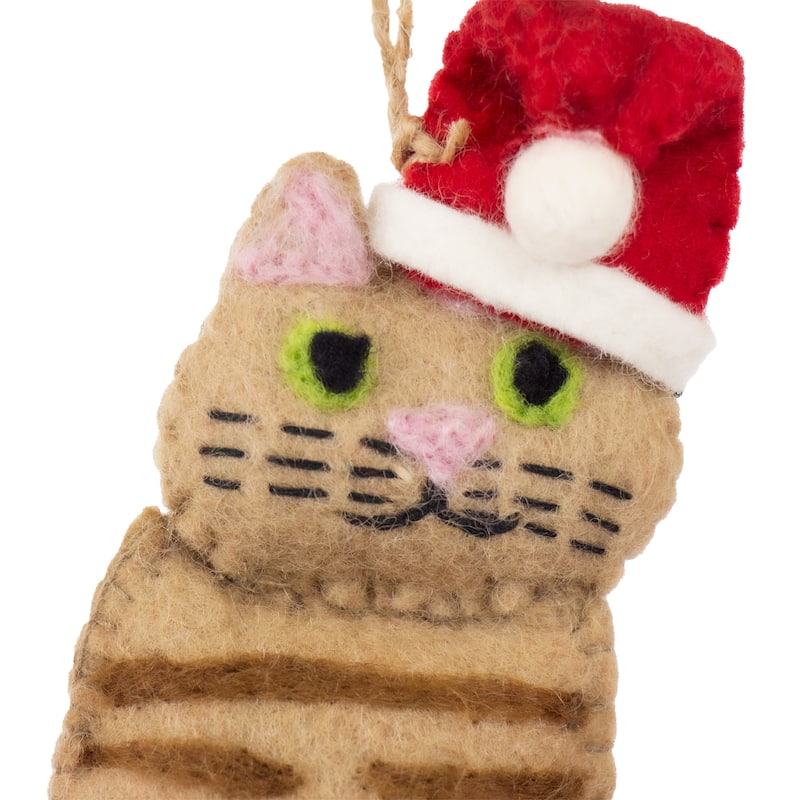 Handmade Felt Ginger Tabby Santa Cat Felt Ornament