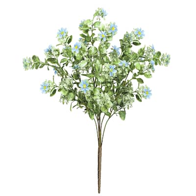 Set of 2 Blue Artificial Wild Daisy Greenery Flower Stem Bush Bouquet 20in - 20" L x 11" W x 11" DP