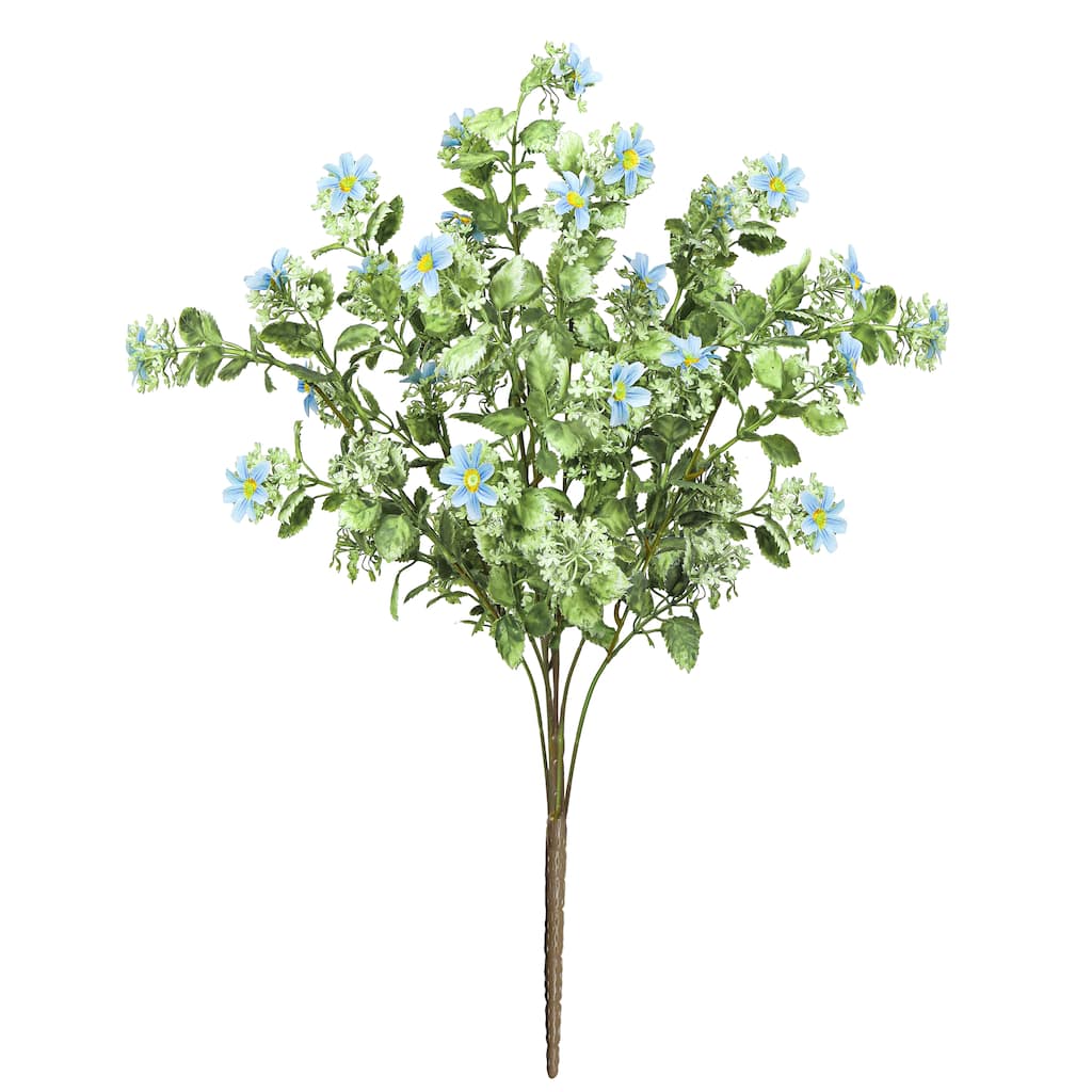 Set of 2 Blue Artificial Wild Daisy Greenery Flower Stem Bush Bouquet 20in - 20" L x 11" W x 11" DP