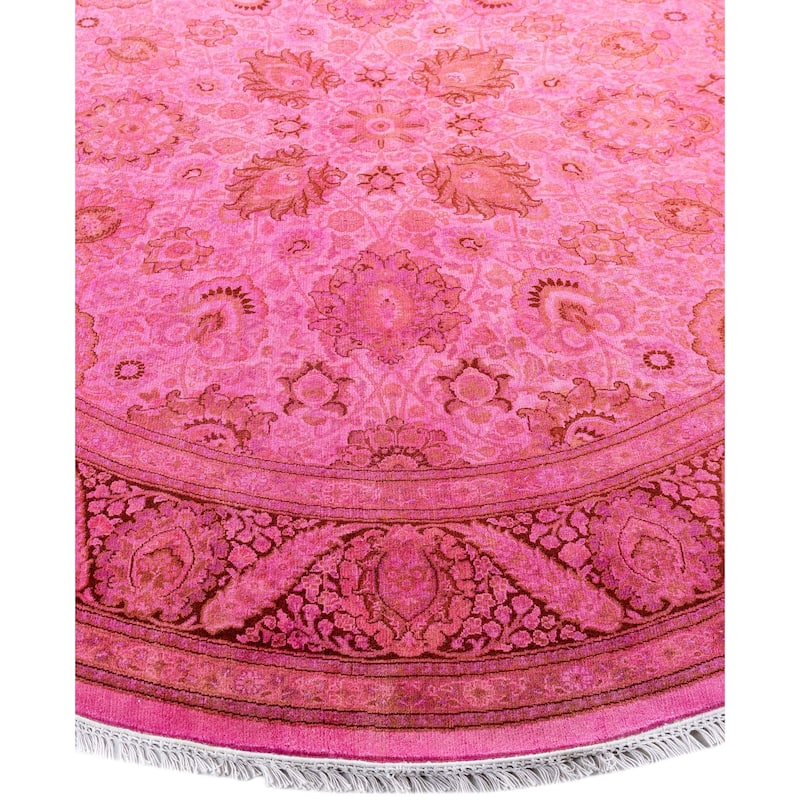 Overdyed One-of-a-Kind Hand-Knotted Round Area Rug - Pink - 7' 1" x 7' 1"