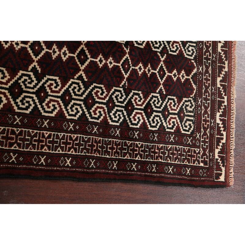 Geometric Persian Balouch Kitchen Area Rug Handmade Wool Carpet - 2'9" x 3'7"