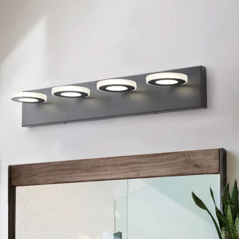 Dimmable 4-Light Round LED Elegant Vanity Lighting Fixture for Bathroom Mirror - Black