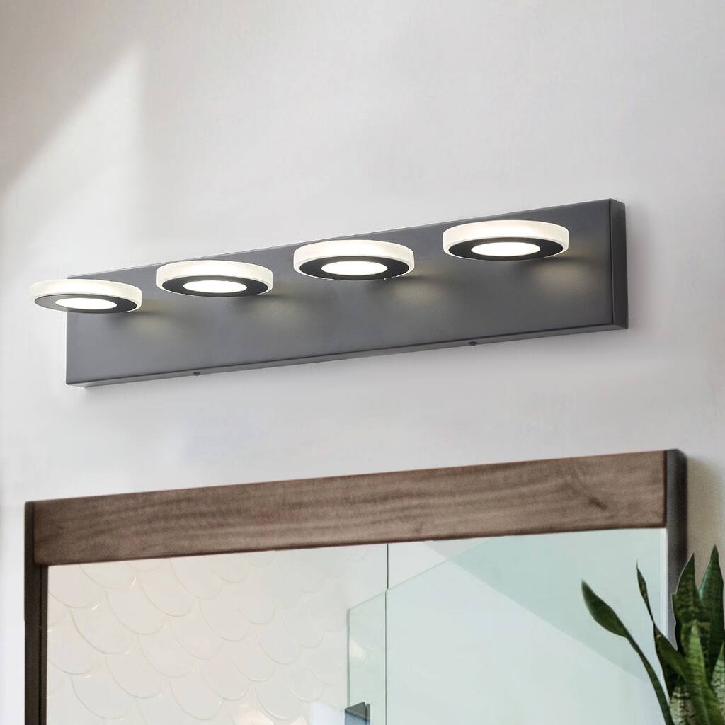 Dimmable 4-Light Round LED Elegant Vanity Lighting Fixture for Bathroom Mirror