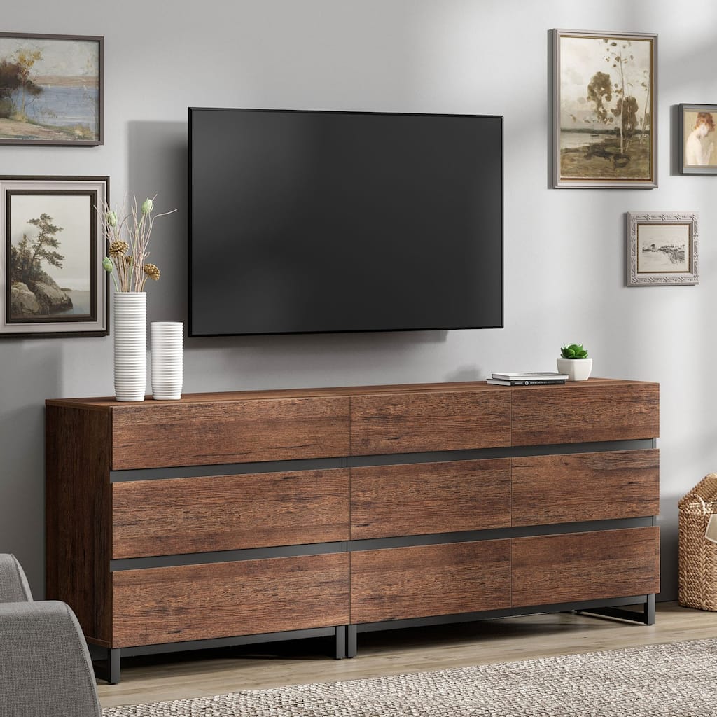 Modern TV Stand for TVs up to 90 inches, 2 in 1 TV Console with 9 Drawers, Media Console for Living Room, Bedroom