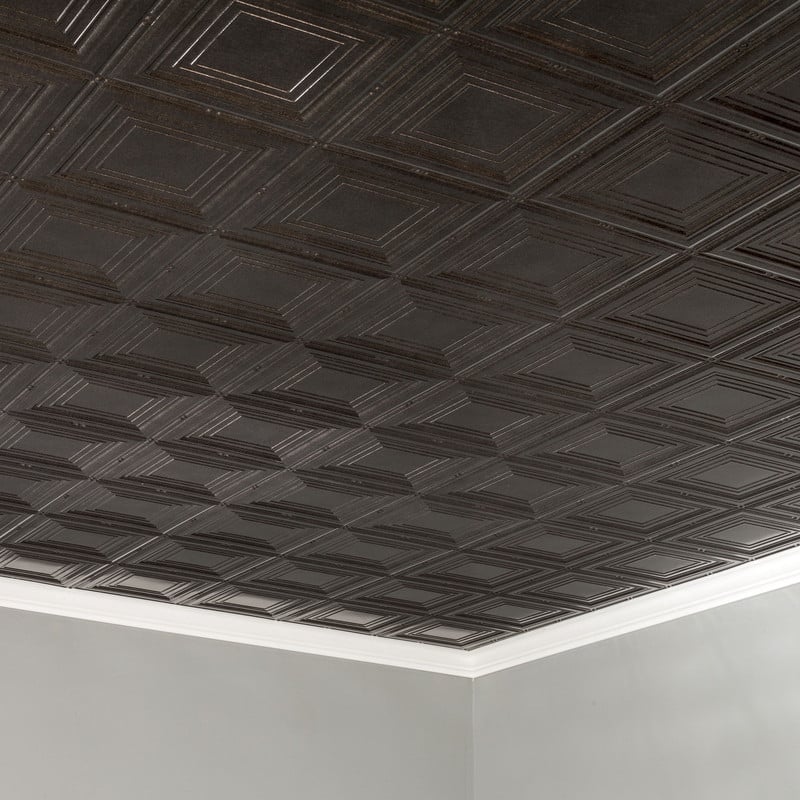 FASÄDE Portrait Decorative Vinyl 2ft x 4ft Glue Up Ceiling Panel in Smoked Pewter (5 Pack)