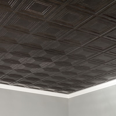 FASÄDE Portrait Decorative Vinyl 2ft x 4ft Glue Up Ceiling Panel in Smoked Pewter (5 Pack)