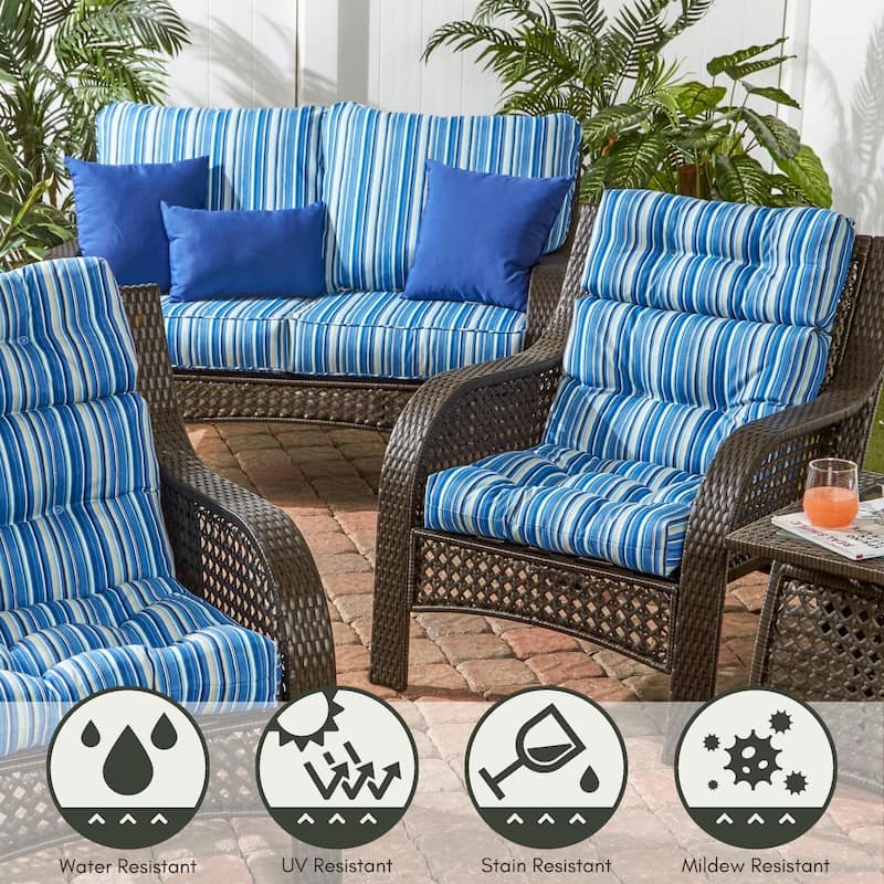 Coastal Stripe 22-inch x 44-inch Outdoor High Back Chair Cushion (Cushion Only)