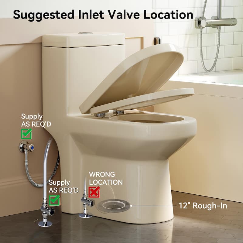 HOROW 1 Piece Powerful Dual Flush Toilet Bisque 1.1 1.6 GPF 12 Inch Rough In - N/A