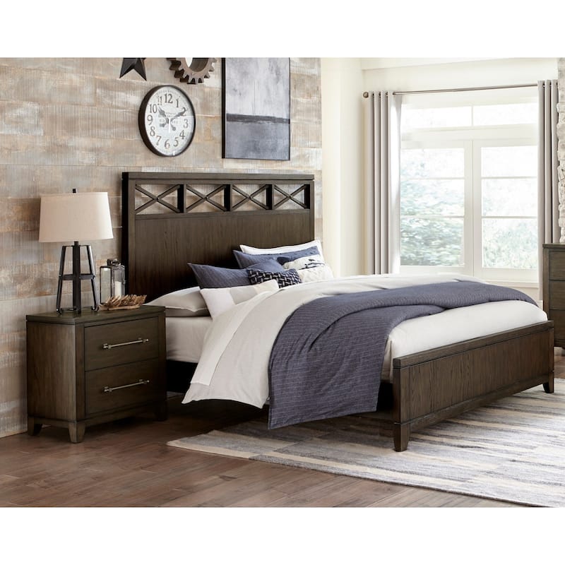 Modern Contemporary Dark Brown 3pc Bedroom Bed and Two Nightstands Set