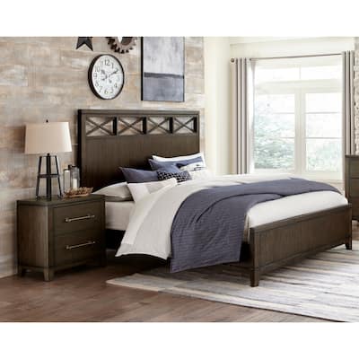 Modern Contemporary Dark Brown 3pc Bedroom Bed and Two Nightstands Set