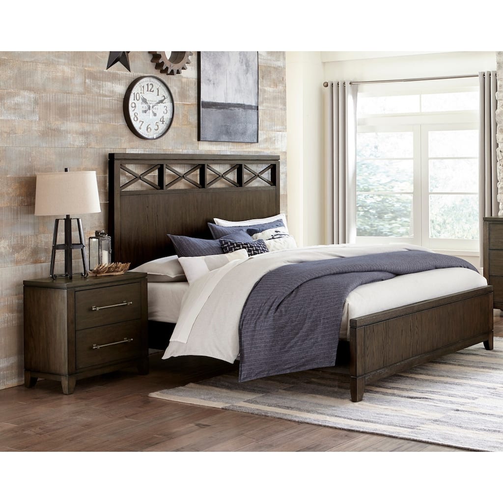 Modern Contemporary Dark Brown 3pc Bedroom Bed and Two Nightstands Set