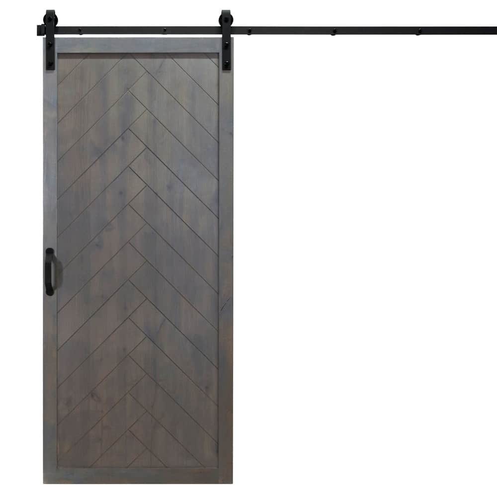42 in. x 84 in. Herringbone Interior Barn Door with Hardware Kit