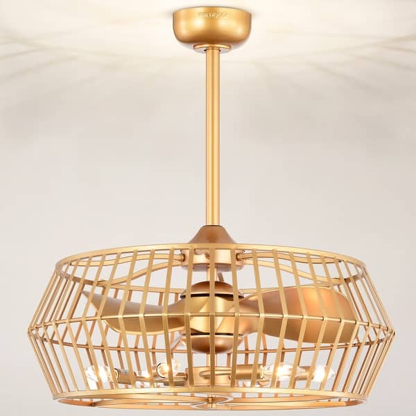 slide 2 of 16, Marcelin 26-inch Matte Gold 6 Lights 3 Blades Lighted Ceiling Fan with Remote