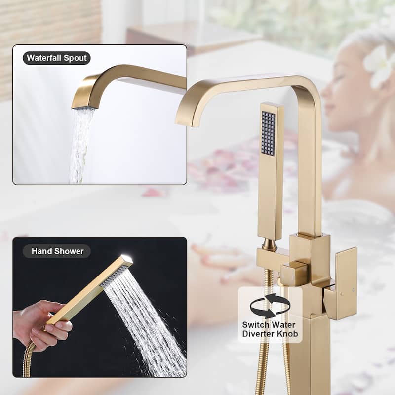 WOWOW Waterfall Single-Handle Freestanding Tub Faucet with Hand Shower