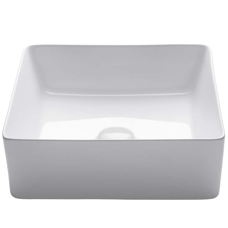 KRAUS 15 5/8 inch Viva Square White Ceramic Vessel Bathroom Sink