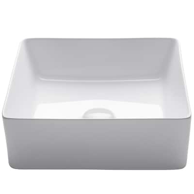 KRAUS 15 5/8 inch Viva Square White Ceramic Vessel Bathroom Sink