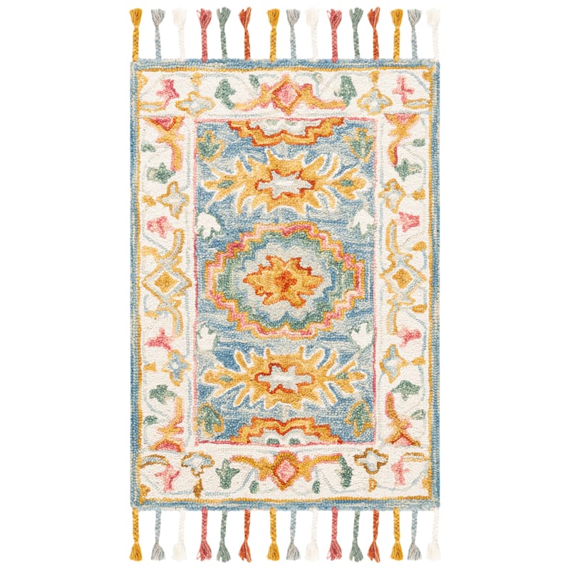 SAFAVIEH Handmade Aspen Marrie & Eclectic Floral & Botanical - 2' x 3' - Blue/Ivory - Runner/Rectangle