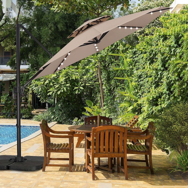 Ainfox 10ft Patio Umbrella with Lights 3-Tier Octagonal Outdoor Solar Umbrella (No Base)