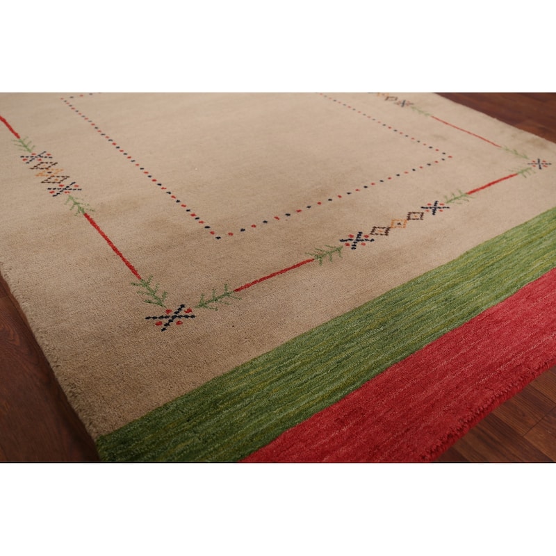 Beige Tribal Gabbeh Oriental Accent Rug Handmade Wool Carpet - 4'2"x 5'8"