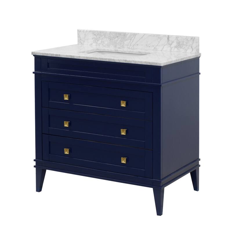 KitchenBathCollection Eleanor 36" Bathroom Vanity with Carrara Marble Top