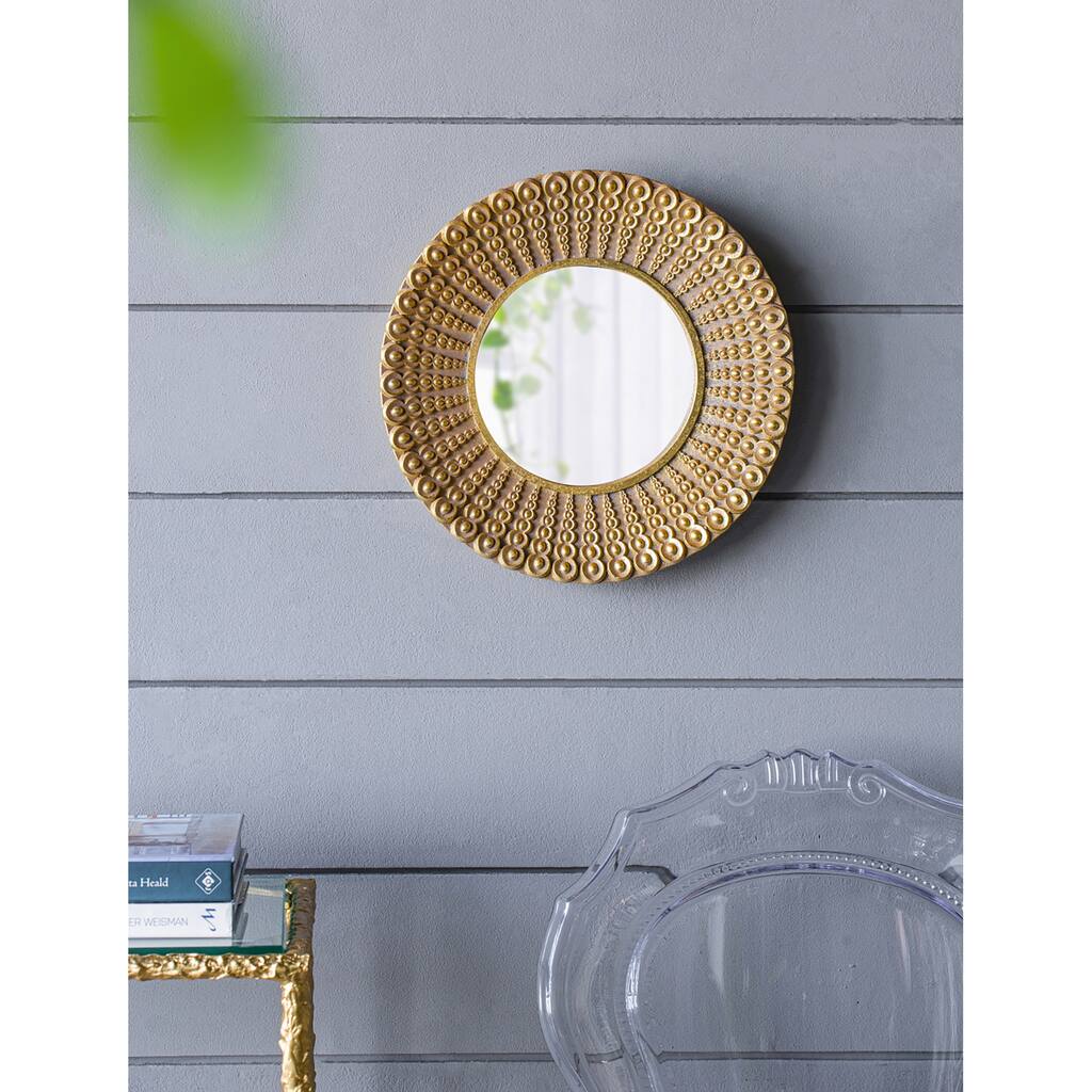 14" gold Beaded Sunburst Mirror, Round Accent Wall Mirror