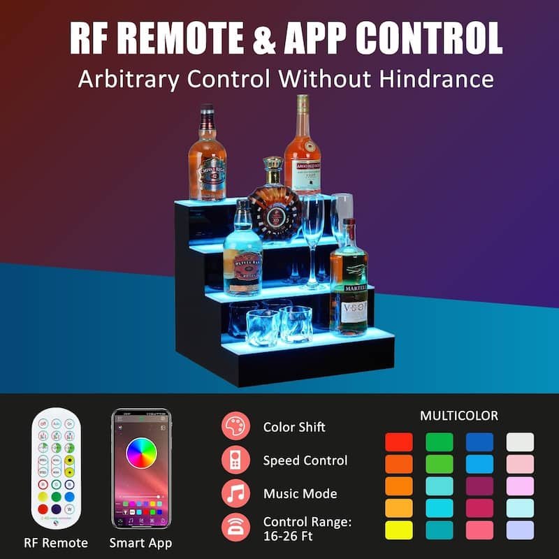 LED Lighted Liquor Bottle Display, 16 Inch, with Remote & App Control