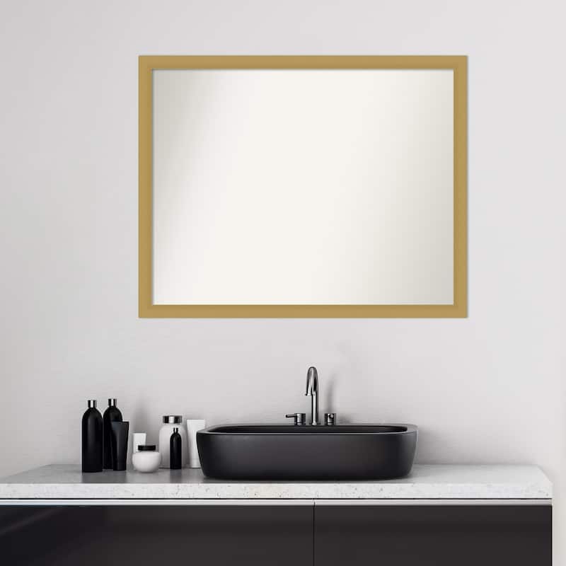 Non-Beveled Bathroom Wall Mirror - Grace Brushed Gold Narrow Frame