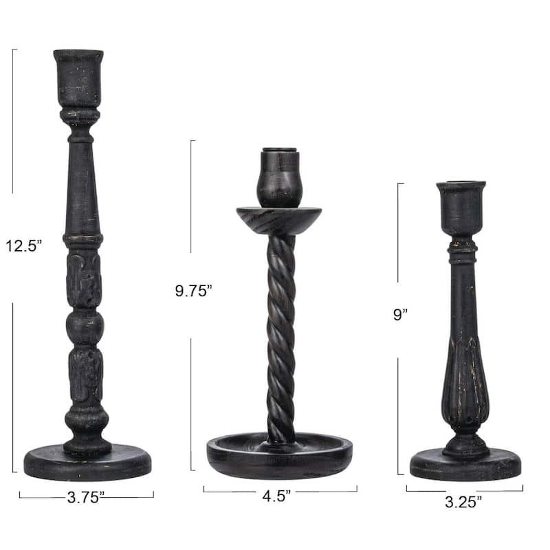 Wood Taper Candle Holders, Set of 3 - 3.9"L x 3.9"W x 12.4"H