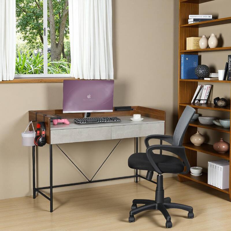 JJS 48" Home Office Computer Laptop Desk with Drawers, Modern Wooden Compact Study Writing Desk with Privacy Panel and Storage